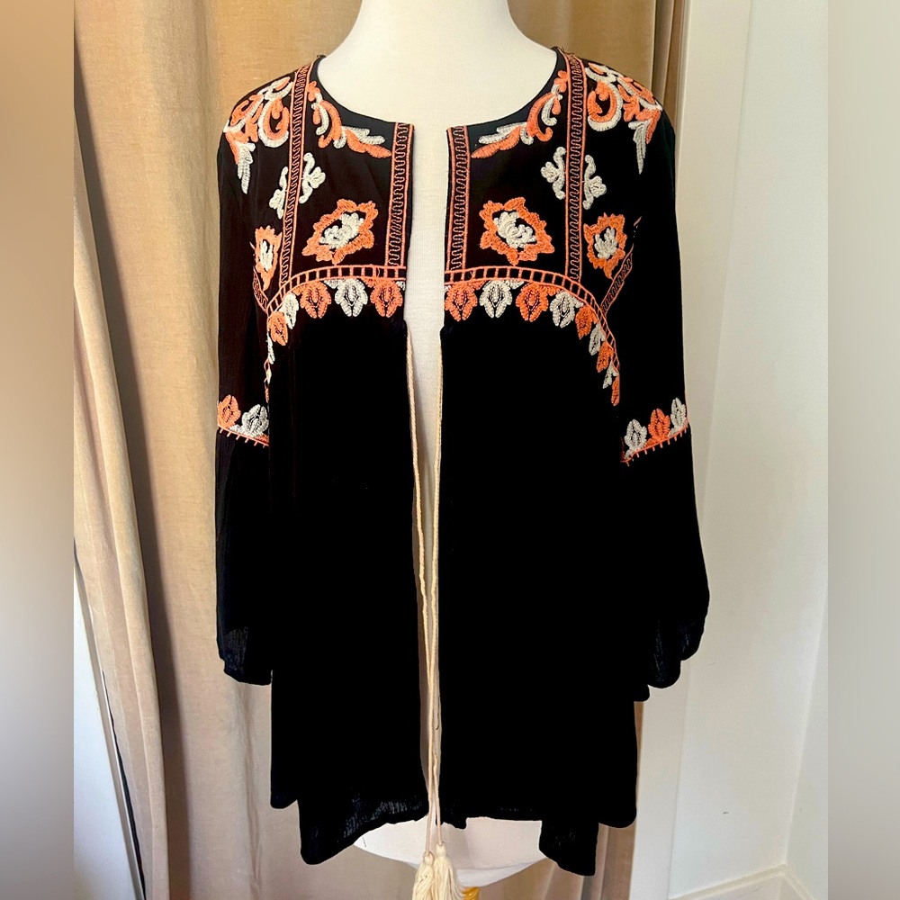 Kimono style open cardigan with ties